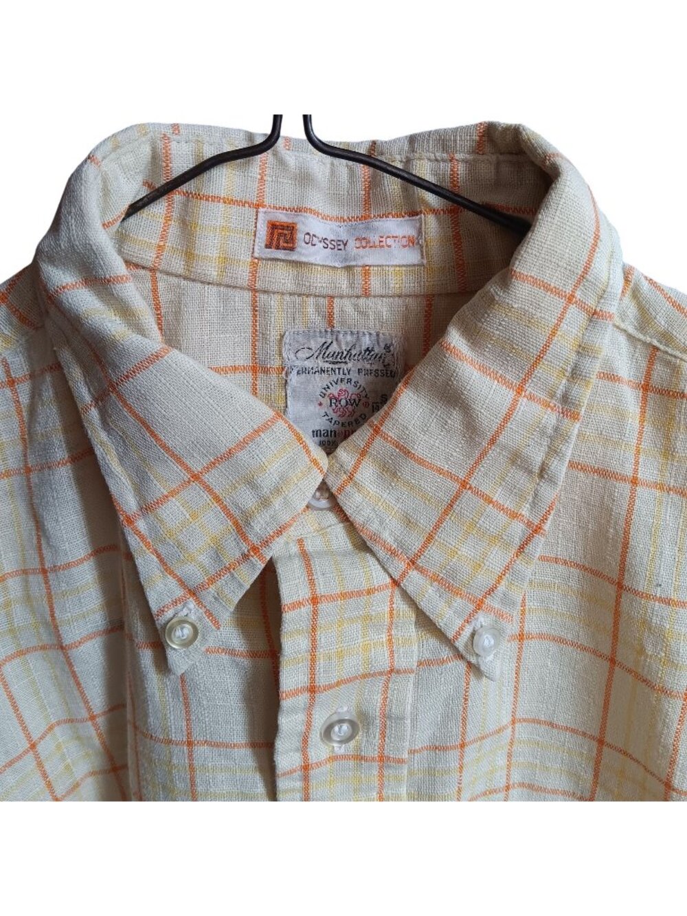 Small Vintage Manhattan Odyssey Collection 1960's Mens Plaid Shirt Oxford Prep